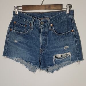 Levi's 501 Women's Denim Blue Distressed Shorts Size W26  Button Fly